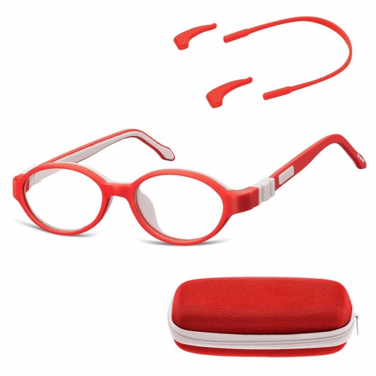 Elastyczne dziecięce oprawki okularowe zerówki owalne + gumka Sunoptic K4D czerwone